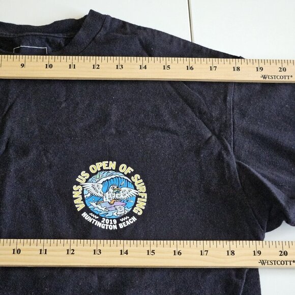 Vans T Shirt Mens M Black Graphic Print LS Cotton US Open Of Surfing Streetwear - Picture 5 of 14